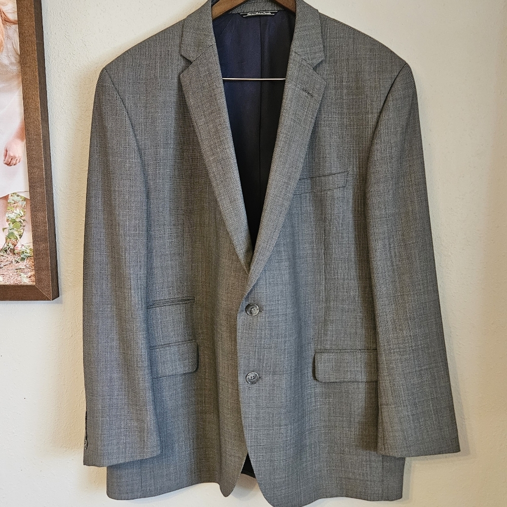 Jack Victor Elite 100% Wool Blazer Gray Stretch Two Button Men's Size 46R